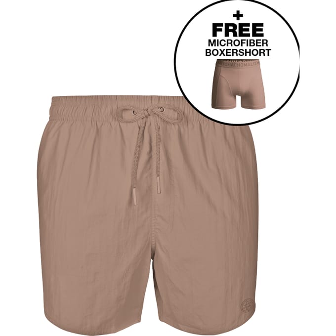 Heren Zwembroek Bruin + Gratis Microfiber boxershort