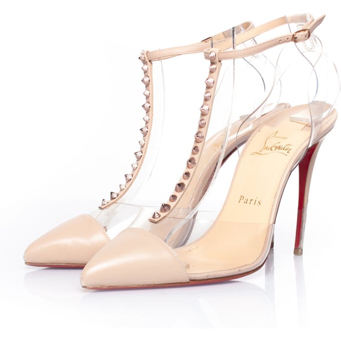 Nude en perspex hakken