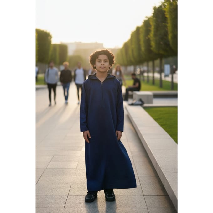 Kinderen Jongens Marineblauwe Capuchon Eid Marokkaanse Jubba Gewaad Ramadan Eid Thobe LFS - K-HM12