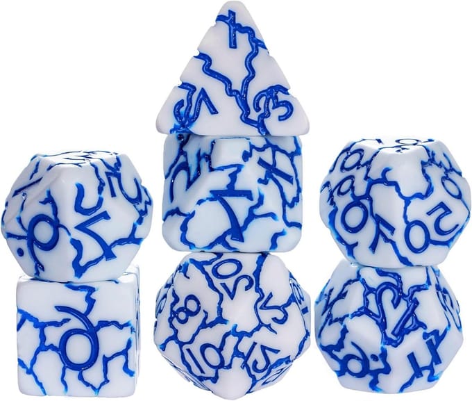 Dobbelstenen set - RPG dobbelstenen - Tafelspellen spelen - Uniek crackle design - 7 stuks - Wit