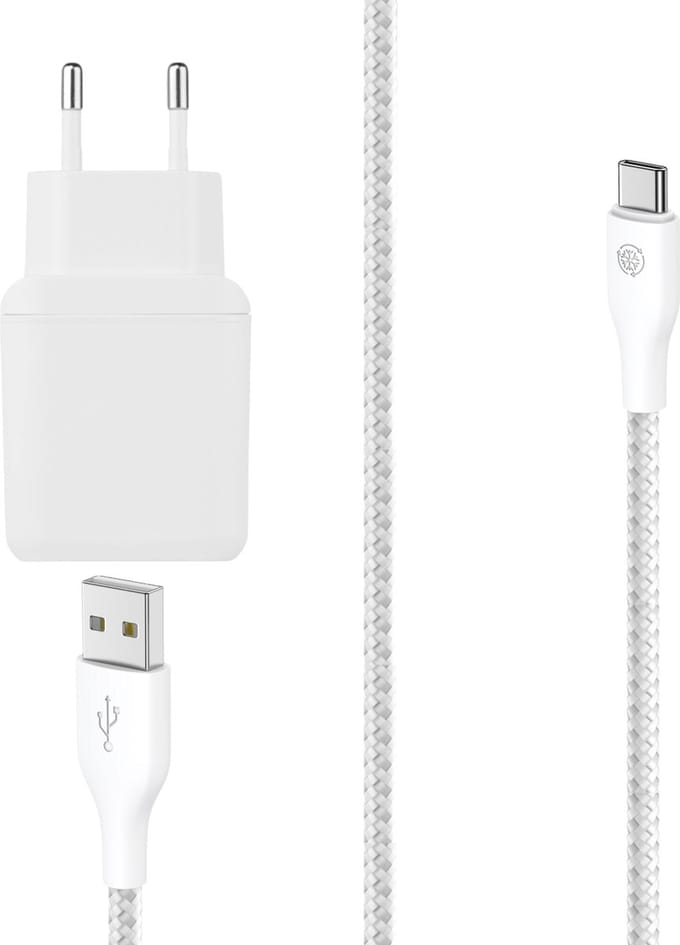 Usb Adapter 18w + usb A naar usb C kabel 1m - Usb stekker 5v 3a - Snel oplader geschikt voor Android smartphone / tablet / e-reader