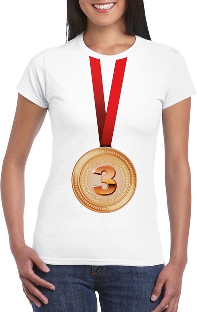 Bronzen medaille kampioen shirt wit dames - Winnaar shirt Nr 3 S