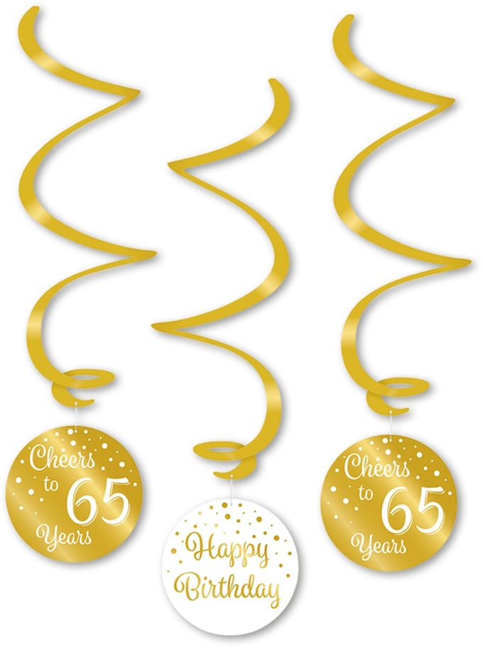Q2P - 65 Jaar Versiering - Slingers - Verjaardag Versiering - Decoratie - Wit & Goud - Hangdeco - 3 Stuks