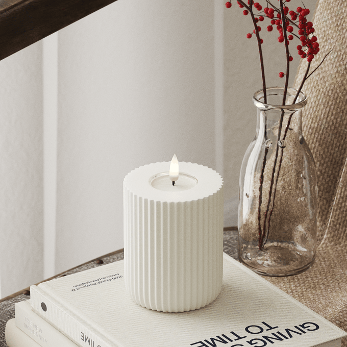 Deluxe Homeart Led Kaars Solid Stripe White 7,5 x 10 cm