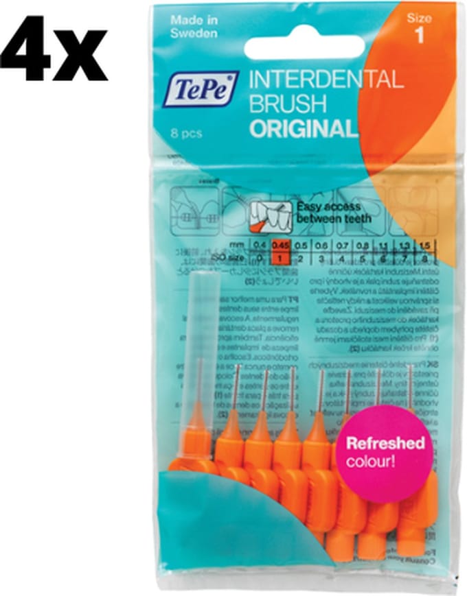 TePe Ragers Oranje 0,45mm - 4 x 8 stuks - Voordeelverpakking