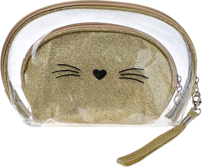 Juleeze Toilettas Dames Set van 2 24x15 / 19x12 cm Goudkleurig Polyurethaan Kat