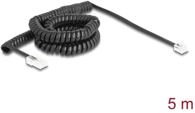 Delock Telephone Cable / Coiled Cable RJ11 plug to RJ45 plug black 5 m