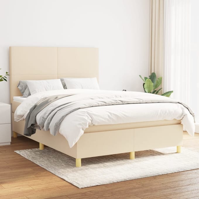 vidaXL - Boxspring - met - matras - stof - crèmekleurig - 140x200 - cm