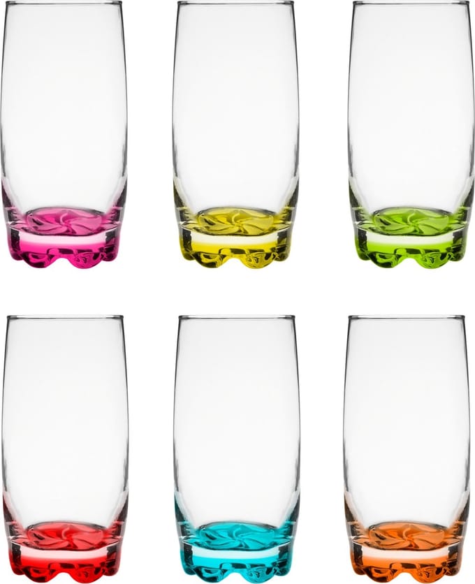 Glasmark Longdrinkglazen Tumblers - glas - gekleurde basis - 12x stuks - 350 ml - drinkglazen