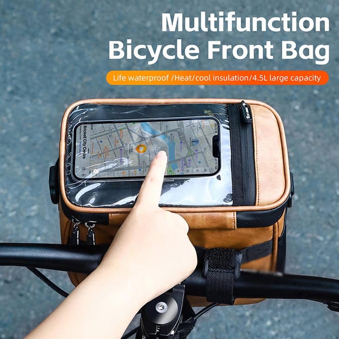 Multifunctionele fietsstuurtas Waterdicht touchscreen Mobiele telefoontas Fietsvoortas Thermisch zwart