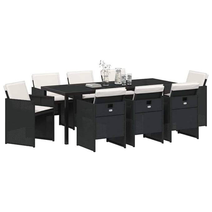 vidaXL - Tuin - Eettafel - Set - 9 - st - Zwart - poly - rattan