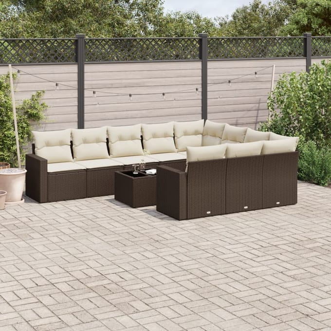 vidaXL - 11-delige - Loungeset - met - kussens - poly - rattan - bruin