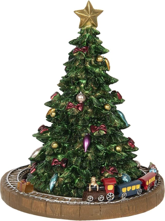 Clayre & Eef Muziekdoos Kerstboom Ø 15x18 cm Groen Kunststof