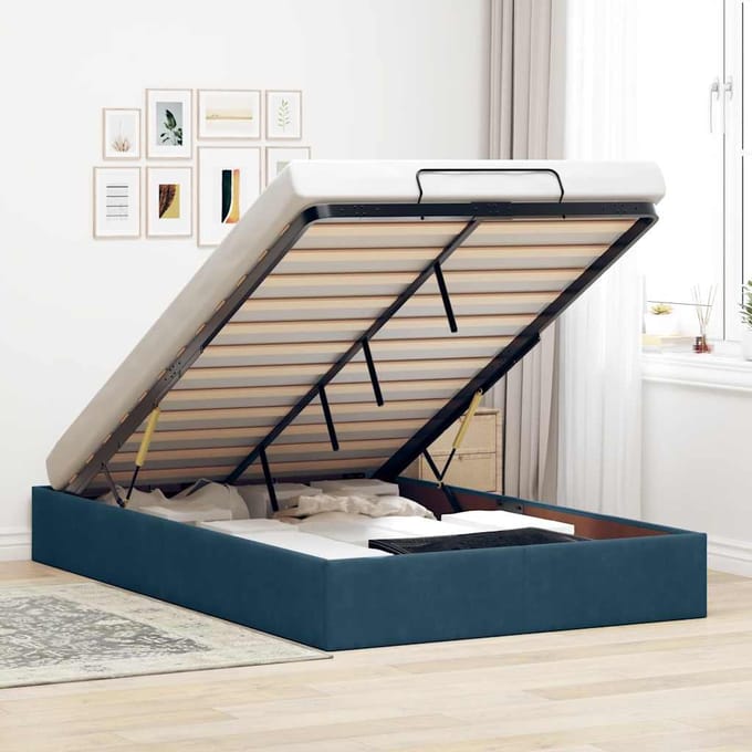 vidaXL - Ottoman - bedframe - zonder - matras - 120x200 - cm - fluweel - donkerblauw