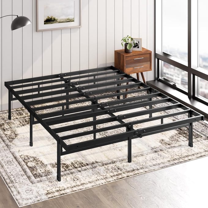 Platform Bed 180 x 200 cm Zwart - Metalen Bed met Veel Opbergruimte