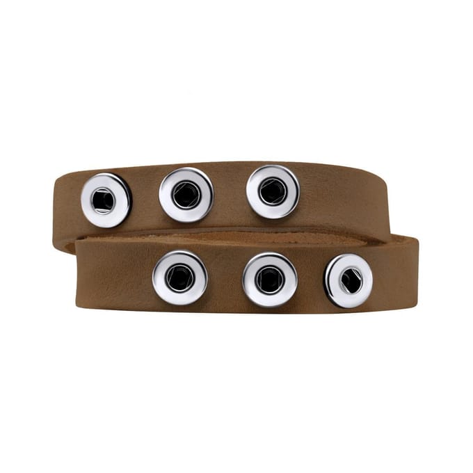 Quiges Dames Leren Armband voor 12mm Drukknopen/Chunks Donkerbruin - EBK046