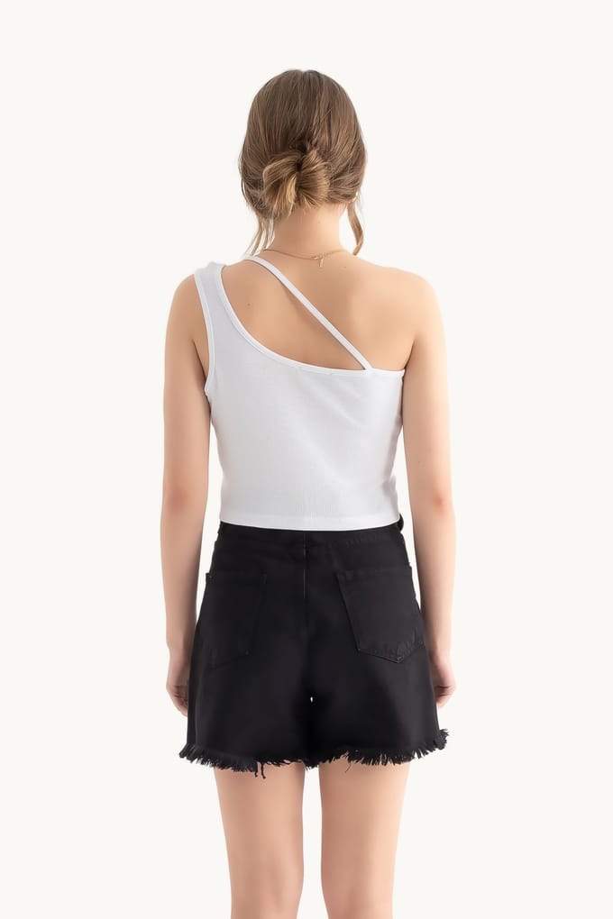Eén Schouder Mouwloze Basis Crop Top