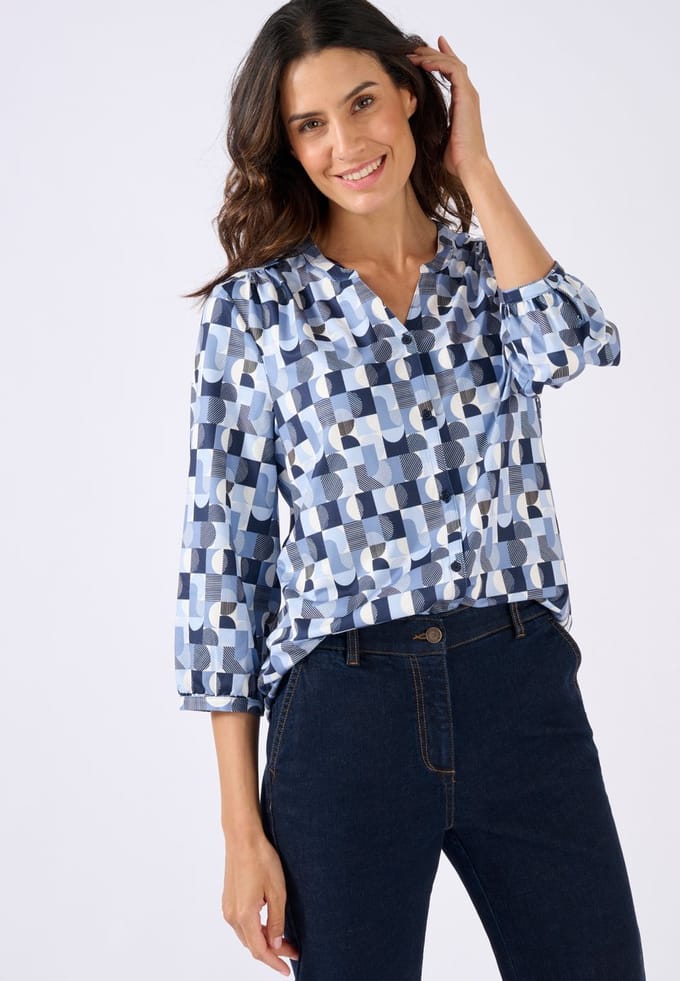 Damart - Overhemdblouse van warm tricot - Dames - Blauw - M