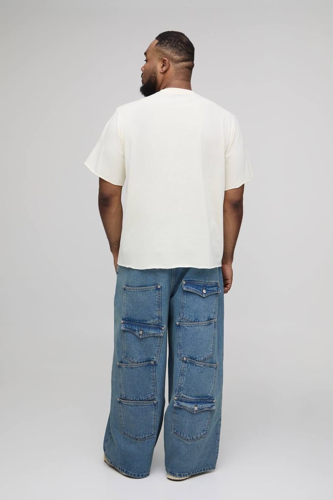 Plus Baggy Jeans Met Meerdere Zakken En Strass Afwerking | Vintage Blue | Size 42