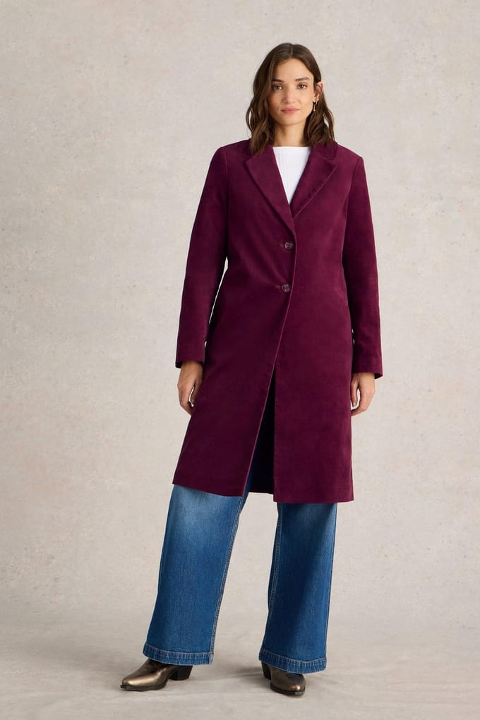 White Stuff Kamila Velvet Coat Dark Plum Maat: 6 REGULAR | Single-Breasted Mantels Outlet | Dames | Paars