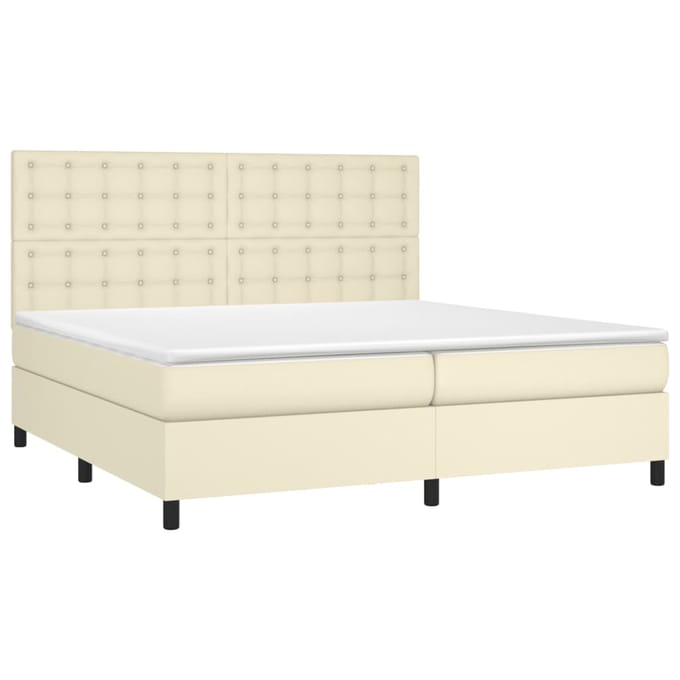 vidaXL - Boxspring - met - matras - en - LED - kunstleer - crèmekleurig - 200x200 - cm