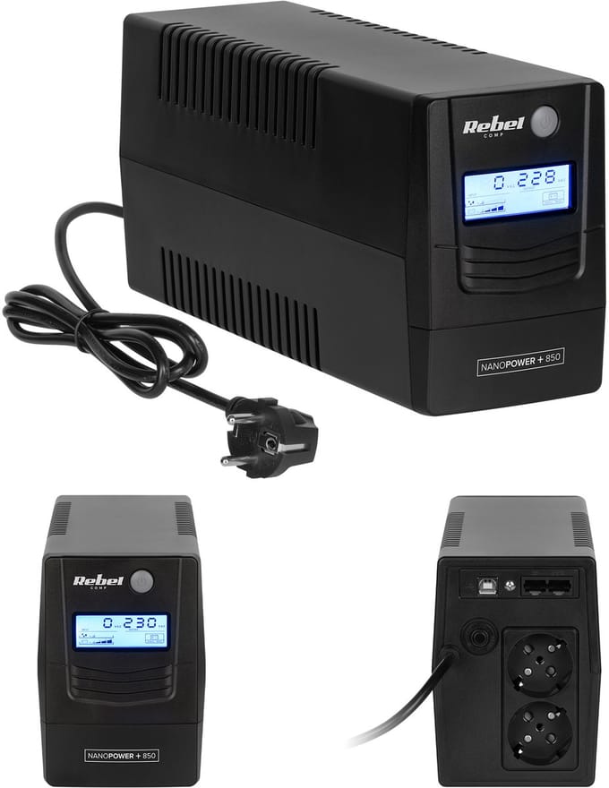 REBEL UPS 850VA – LCD – Noodstroomvoorziening voor PC, Router & Modem – USB – ViewPower