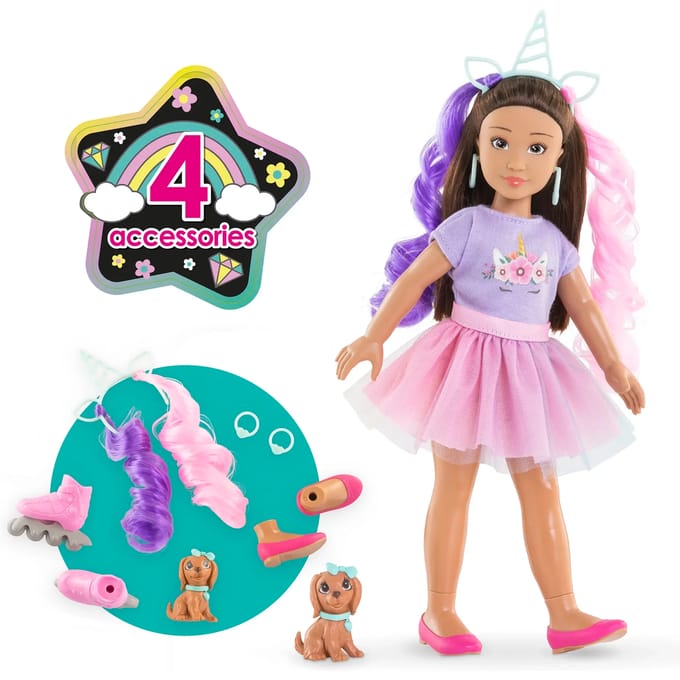 Corolle modepop Luna Eenhoorn met accessoires en hond - 28 cm.