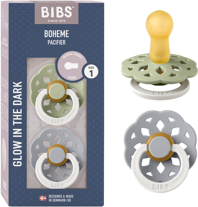 BIBS Boheme Glow Fopspeen - 0-6 mnd - 2-pack - Rond - Sage/Cloud