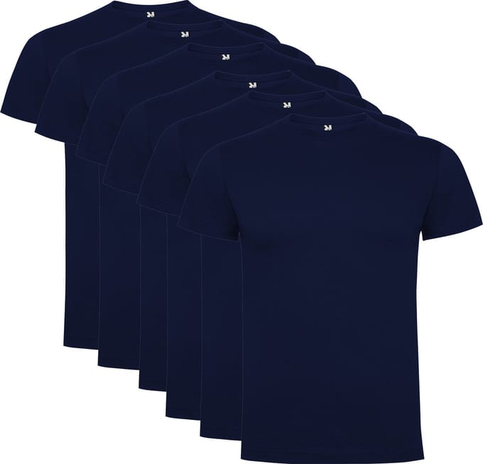 6 Pack Roly Atomic Basic T-Shirt 100% biologisch katoen Ronde hals Navy Blauw Maat M