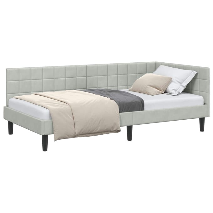 vidaXL - Hoek - Bed - Frame - Lichtgrijs - 90 - x - 190 - cm - Fluweel