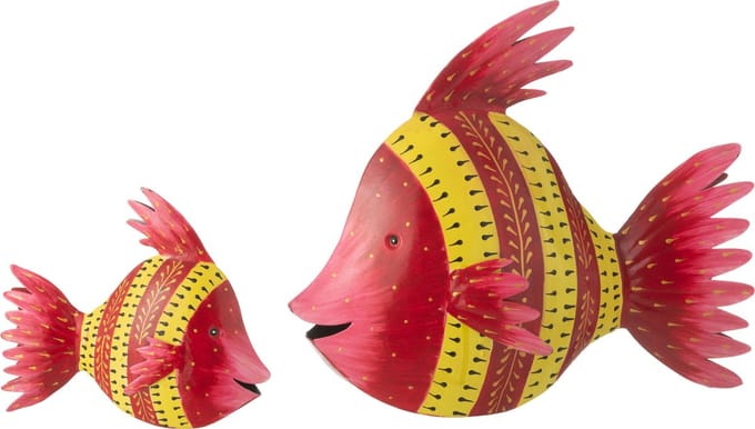 J-Line decoratie Vis - ijzer - roze/geel - large