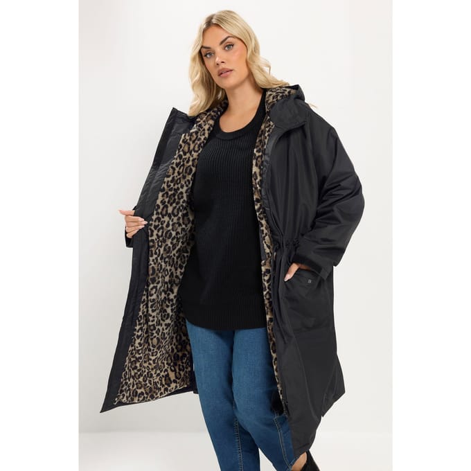 Yours Zwarte Omkleedjas Met Luipaardprint En Voering Size 54-56