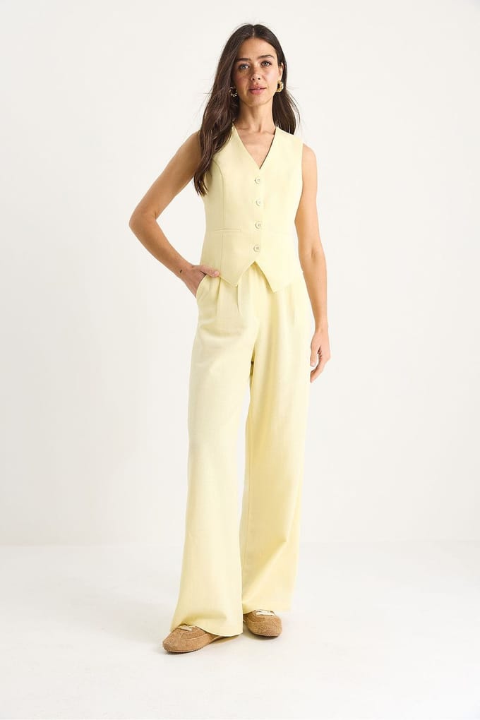 V-hals Vest en Wijde Pantalon Twee-delige Coord Set