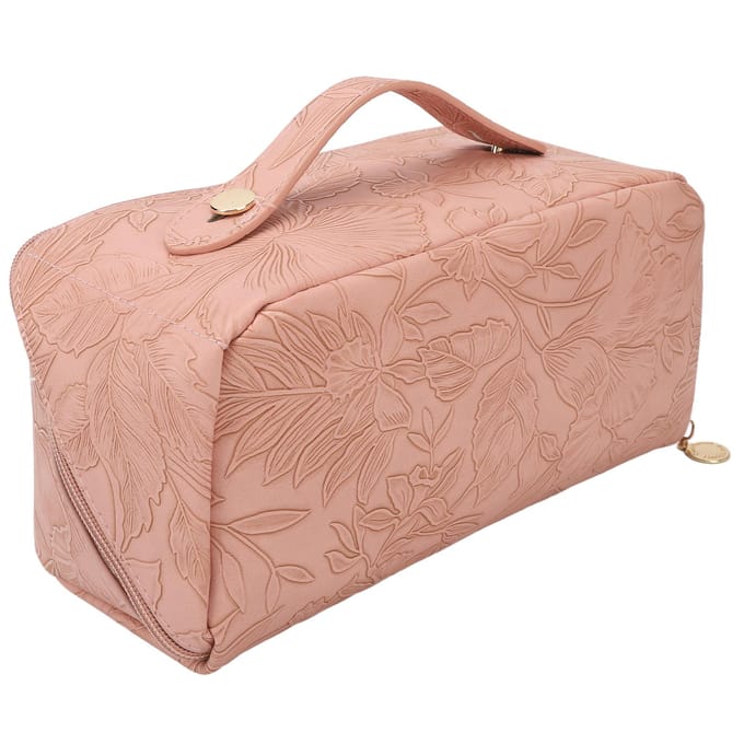 Make-up Cosmetische Tas PU Leer 180 Graden Opening Grote Capaciteit Multifunctionele Indeler Plat beige