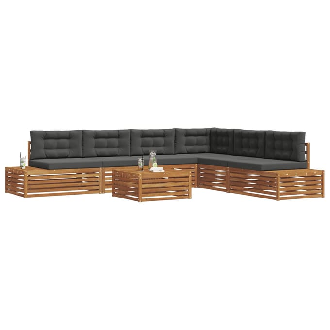 vidaXL - 8 - st - Buiten - bank - set - Massief - Acacia - Hout - en - Polyester