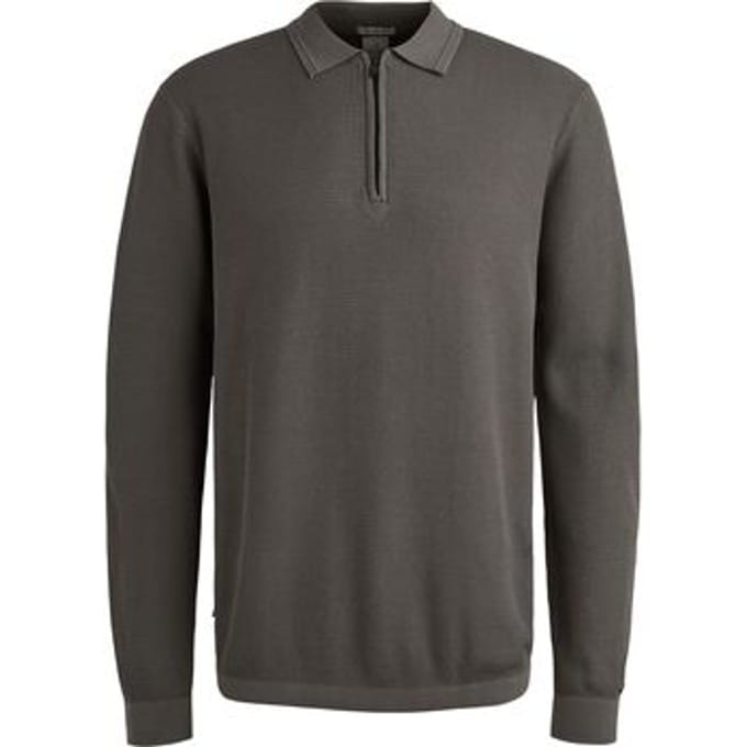 Polo Shirt Lange Mouw Cast Iron Longsleeve Half-Zip Polo Structure Antraciet