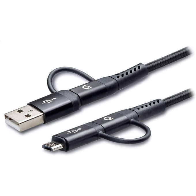 Mobilize Nylon Kabel 4in1 USB-C naar USB-C + Micro USB + USB-A 1.5 meter Zwart