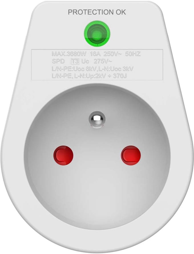 Force Case, Bliksemafleider contactdoos 1 stopcontact Type E - Bescherming 310J, Wit