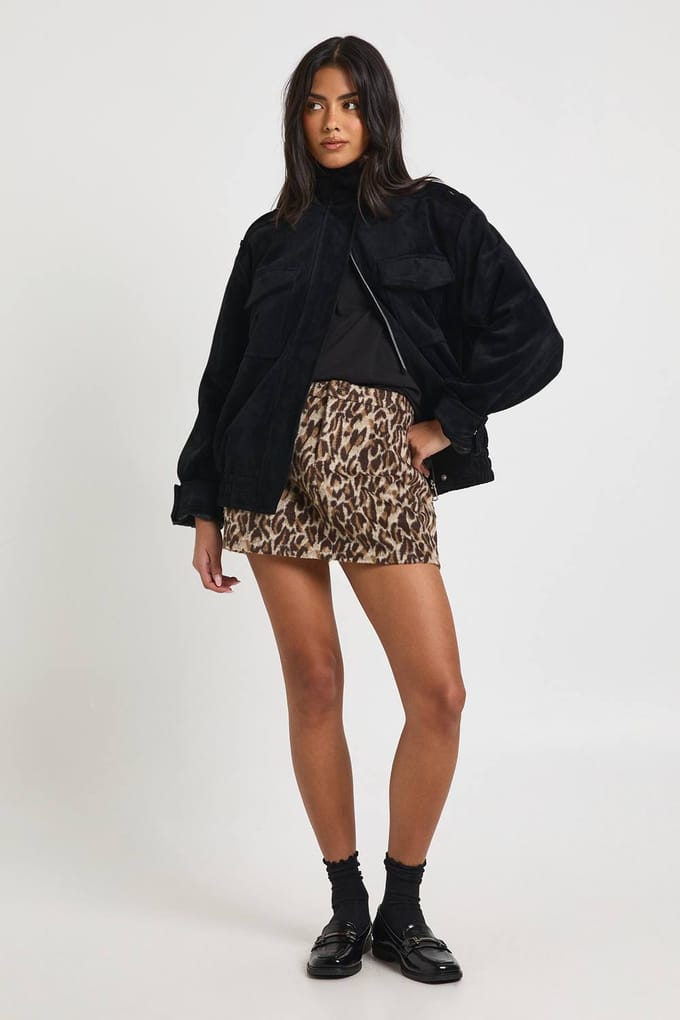 boohoo Dames Leopard Wollen Look A-lijn Mini Rok | Maat: 6