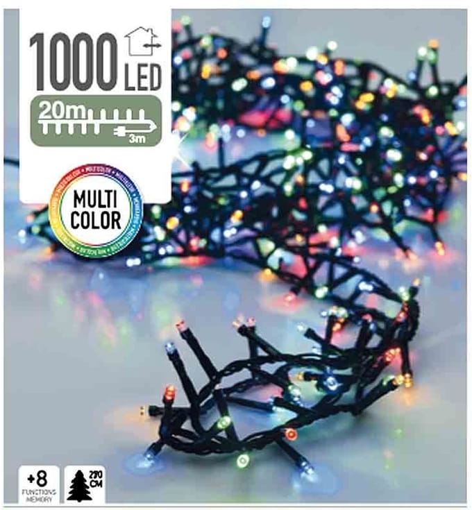 Kerstverlichting microcluster - 1000 LED - Multi Color - 20 Meter - 8 Standen
