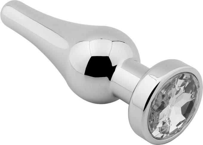 Banoch - Buttplug Lacrima Silver Clear Small - Metalen buttplug - Diamant steen - Transparant