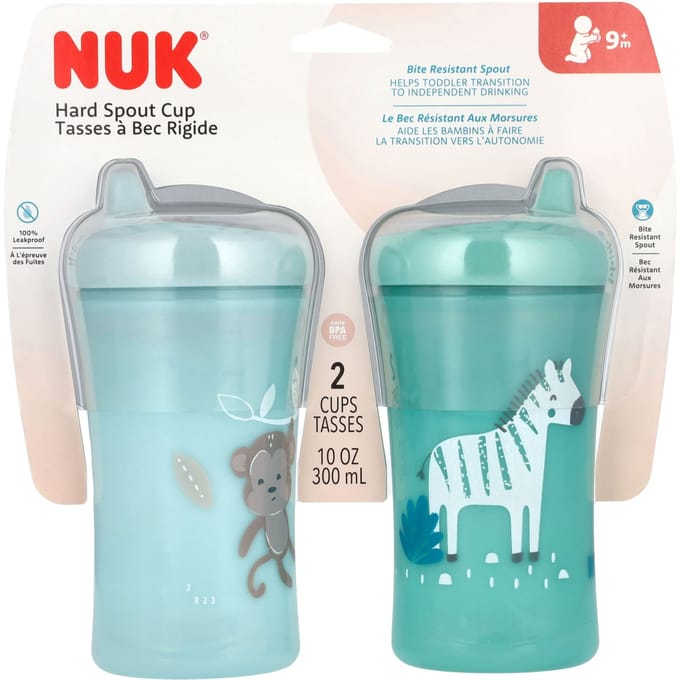 NUK, bekers met harde tuit, vanaf 9 maanden, teal en blauw, pak van 2, 10 oz (100 ml) elk blue