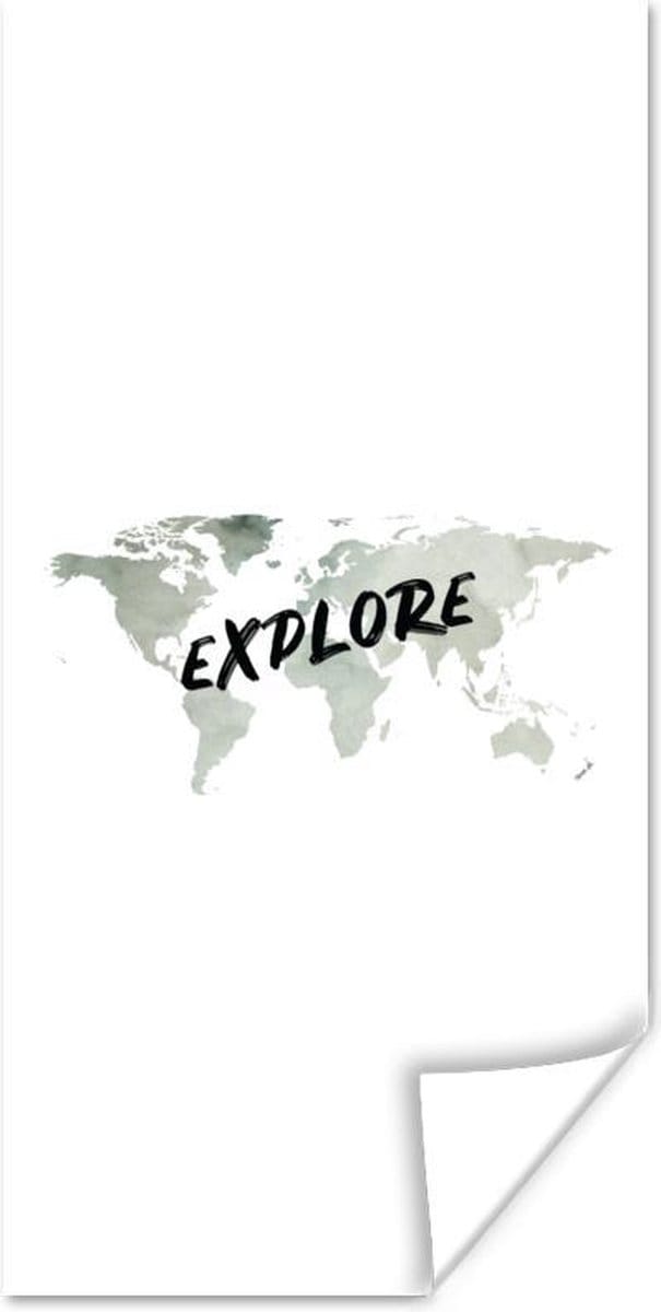 Wereldkaarten - Wereldkaart - Grijs - Quote - 80x160 cm