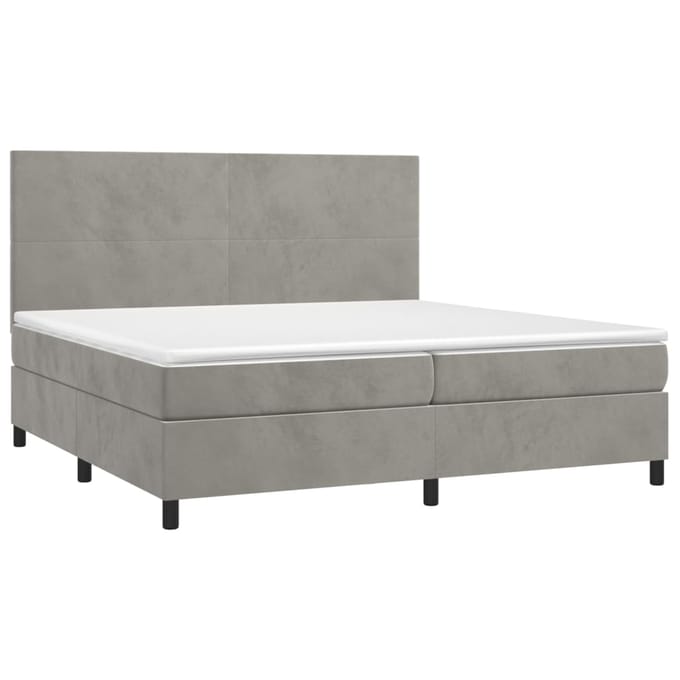 vidaXL - Boxspring - met - matras - en - LED - fluweel - lichtgrijs - 200x200 - cm