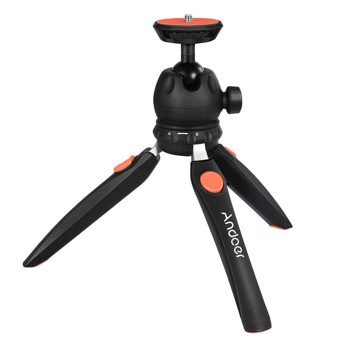 Andoer H20 Mini trépied de table portable pliable pour téléphone et appareil photo avec boule amovible orange