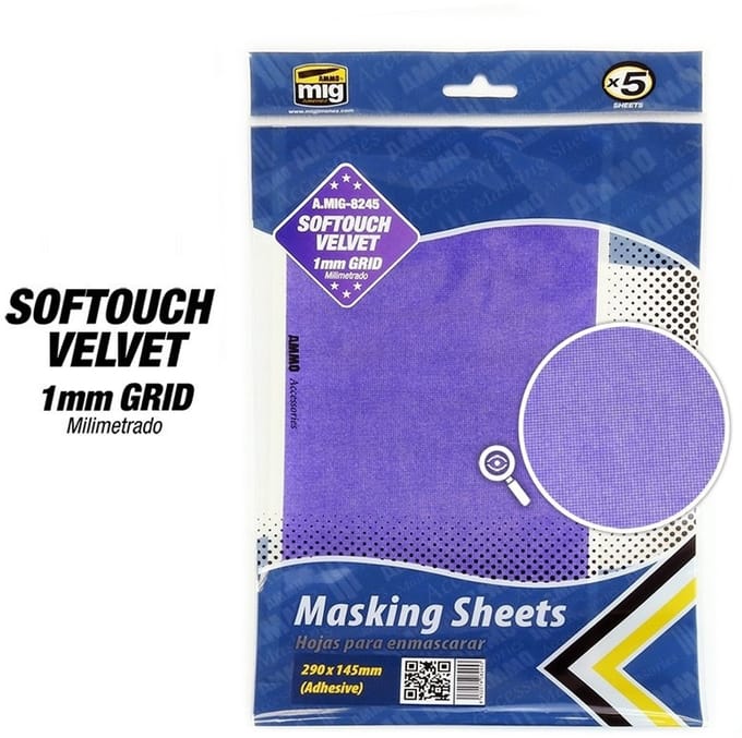 AMMO by Mig Jimenez Modelbouwdecoratie - MIG 8245 Softouch Velvet Masking Sheets - 5pc - 290x145mm Tape