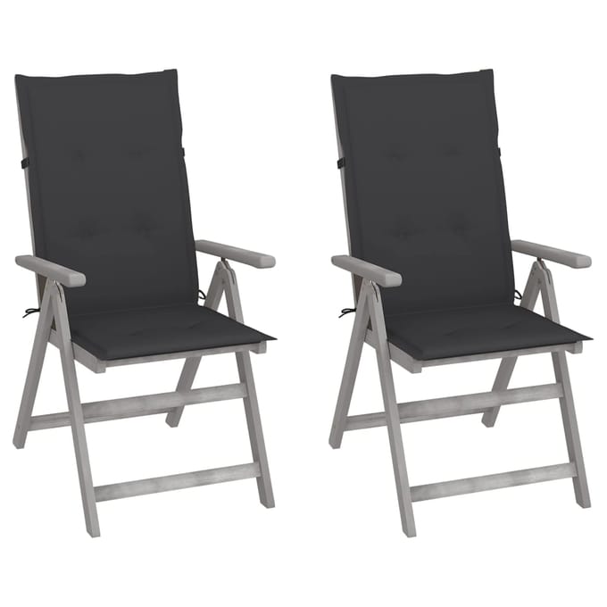 vidaXL - Tuinstoelen - 2 - st - verstelbaar - met - kussens - massief - acaciahout