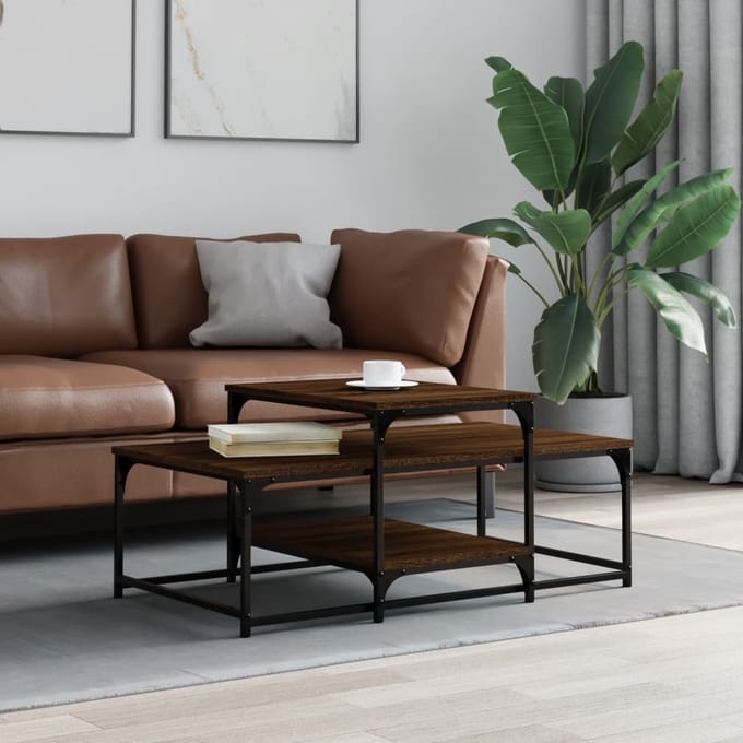 vidaXL - Salontafel - 102x60x45 - cm - bewerkt - hout - bruin - eikenkleur