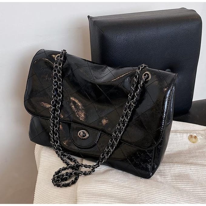 Mode Retro Grote Capaciteit Diamant Kettingtas Nieuwe Eén-schouder Commuting Onderarmtas Dames Tas black