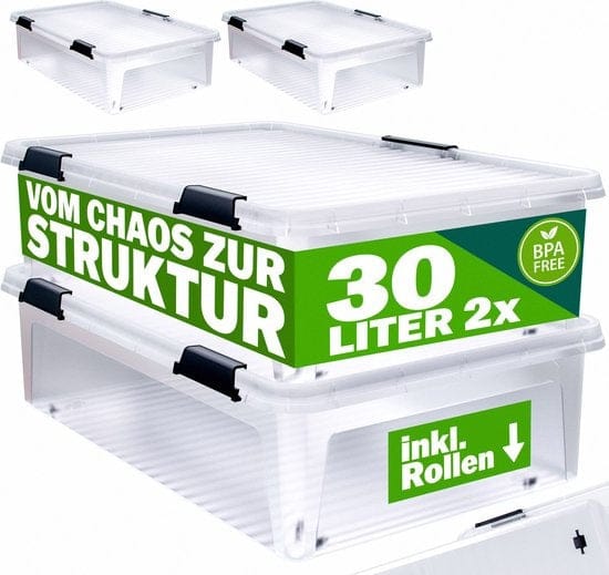 Deuba® Opbergbox - 2x30L Stapelbaar Wielen 58x39x16,5cm - Transparant